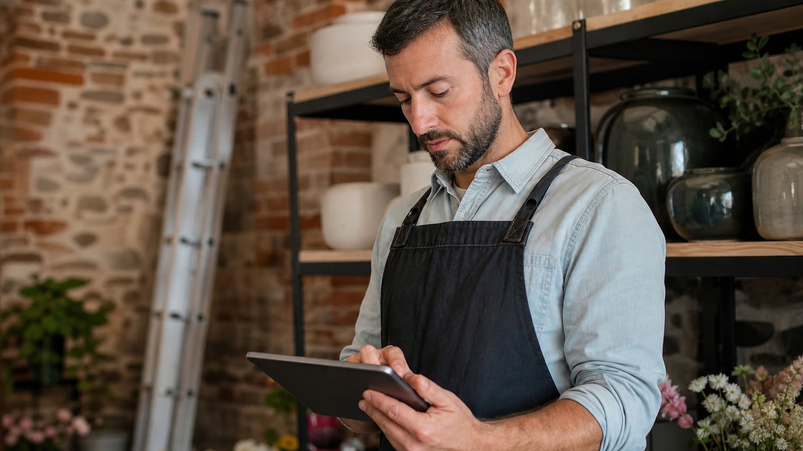Commerçant analysant les chiffres de ses tournées
